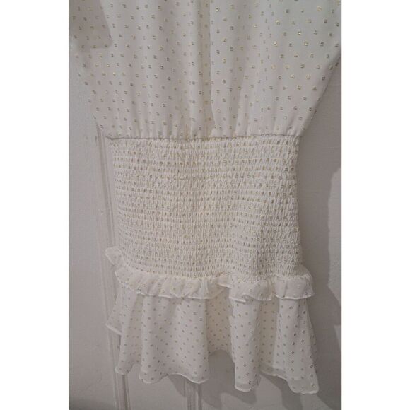 Aqua Womens Small White Gold Coquette Ballet Mini Dress Smocked - Picture 4 of 8